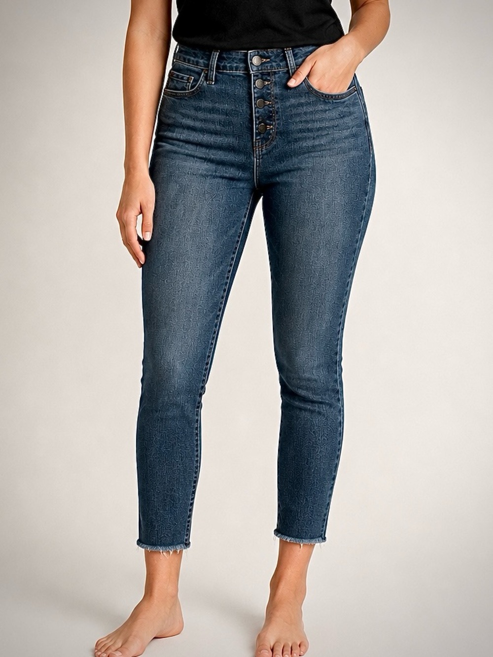 Old Navy Rockstar Button Fly Super Skinny Mid-Rise Jeans Raw Cut Ankle Size 8